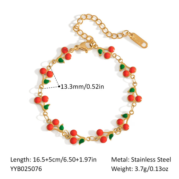 Wholesale Sweet Cherry Style Stainless Steel Hand Jewelry Set With Regular Chain And Titanium Steel Pendant Electroplated With Pvd Vacuum Real Gold