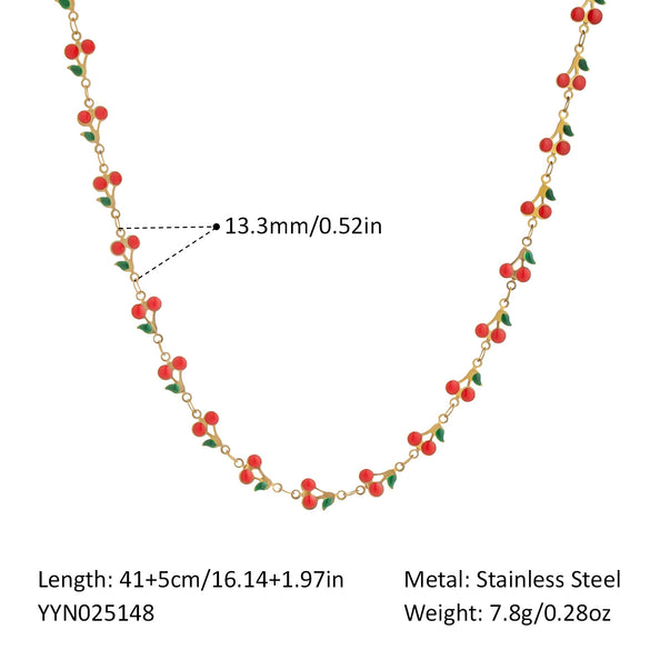 Wholesale Sweet Cherry Style Stainless Steel Hand Jewelry Set With Regular Chain And Titanium Steel Pendant Electroplated With Pvd Vacuum Real Gold