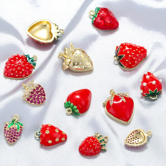 Wholesale Sweet Colorful Oildripping Copper Fruit Pendant For Women Bracelet Necklace Charm