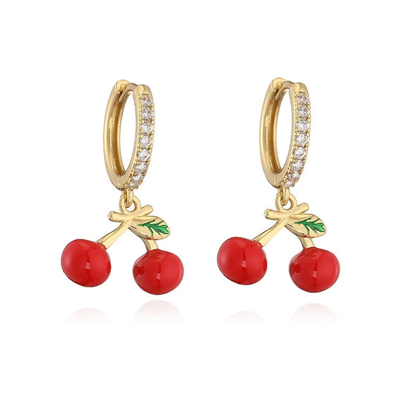 Wholesale Sweet Copper Earrings With Colored Diamond Fruit Cherry Strawberry And Animal Bear Paw Patterns And Zirconia Treatment