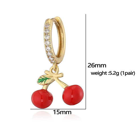 Wholesale Sweet Copper Earrings With Colored Diamond Fruit Cherry Strawberry And Animal Bear Paw Patterns And Zirconia Treatment