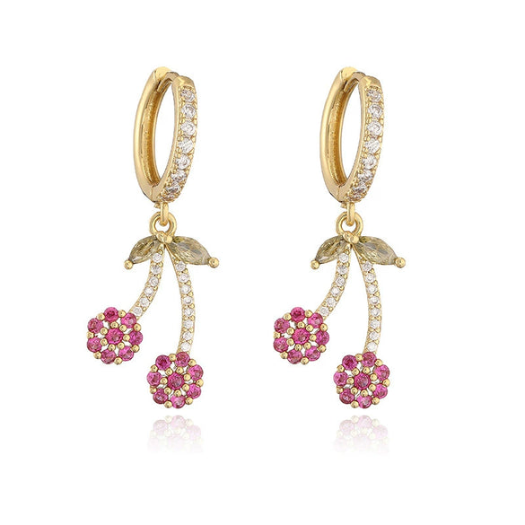Wholesale Sweet Copper Earrings With Colored Diamond Fruit Cherry Strawberry And Animal Bear Paw Patterns And Zirconia Treatment