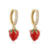 Wholesale Sweet Copper Earrings With Colored Diamond Fruit Cherry Strawberry And Animal Bear Paw Patterns And Zirconia Treatment