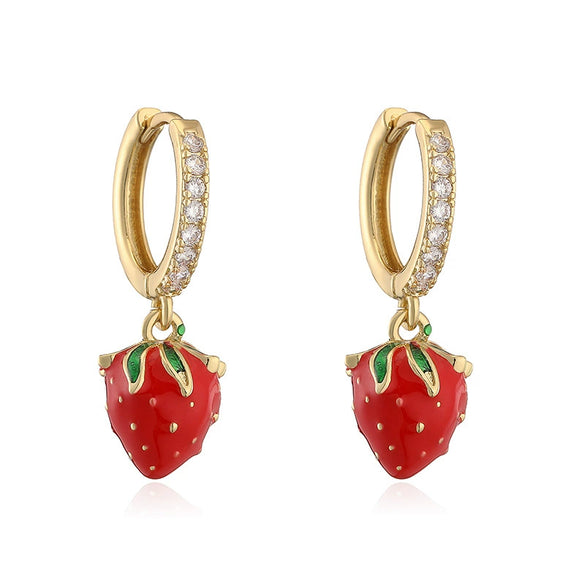 Wholesale Sweet Copper Earrings With Colored Diamond Fruit Cherry Strawberry And Animal Bear Paw Patterns And Zirconia Treatment