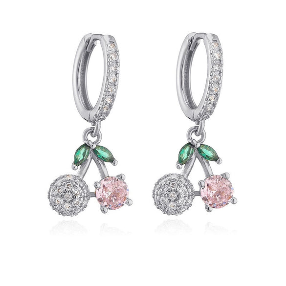 Wholesale Sweet Copper Earrings With Colored Diamond Fruit Cherry Strawberry And Animal Bear Paw Patterns And Zirconia Treatment