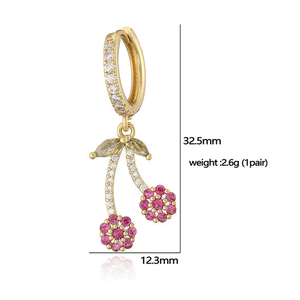 Wholesale Sweet Copper Earrings With Colored Diamond Fruit Cherry Strawberry And Animal Bear Paw Patterns And Zirconia Treatment