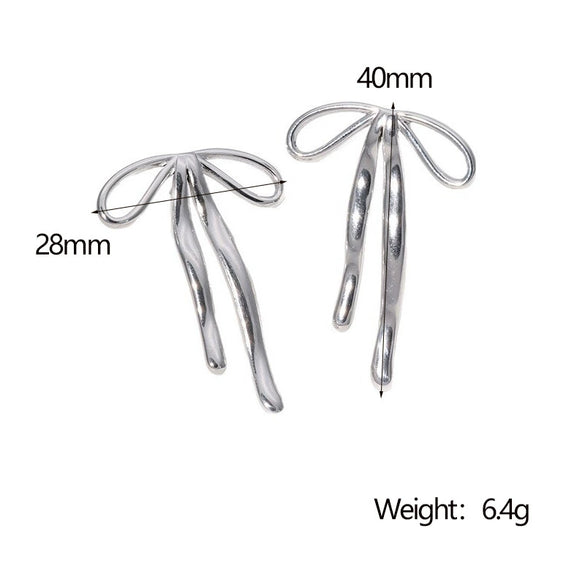 Wholesale Sweet Electroplated 18K Gold Stainless Steel Bow Earrings For Women