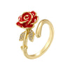 Wholesale Sweet French Colorful Oildropping Camellia Open Ring Copper Material Flower Shape Dripping Oil Design For Women