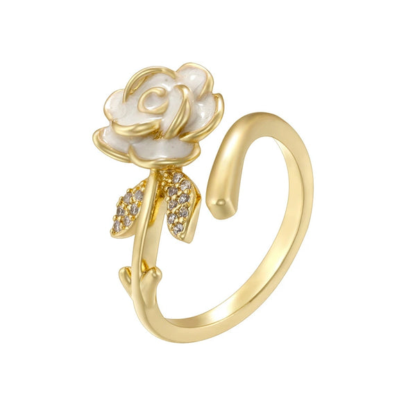 Wholesale Sweet French Colorful Oildropping Camellia Open Ring Copper Material Flower Shape Dripping Oil Design For Women