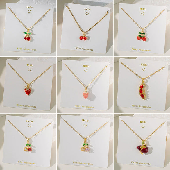 Wholesale Sweet Fruit Geometric Design Copper And Titanium Steel Electroplated Pendant Necklace For Women With O Word Chain