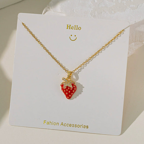 Wholesale Sweet Fruit Geometric Design Copper And Titanium Steel Electroplated Pendant Necklace For Women With O Word Chain