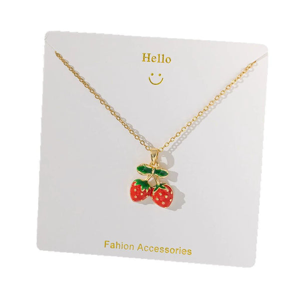 Wholesale Sweet Fruit Geometric Design Copper And Titanium Steel Electroplated Pendant Necklace For Women With O Word Chain