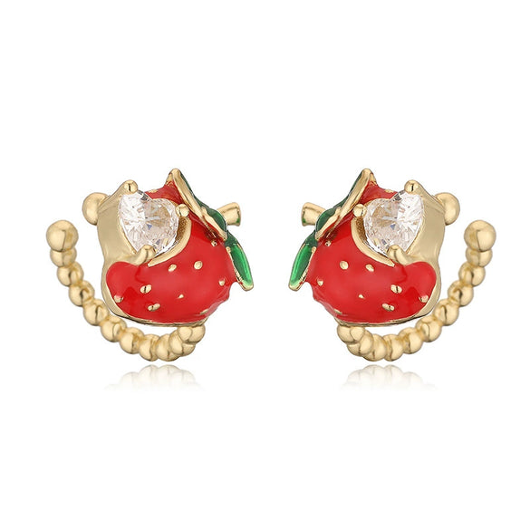 Wholesale Sweet Fruit Style Copper Ear Jewelry With Zirconia Design