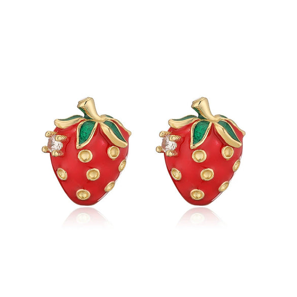Wholesale Sweet Fruit Style Copper Ear Jewelry With Zirconia Design
