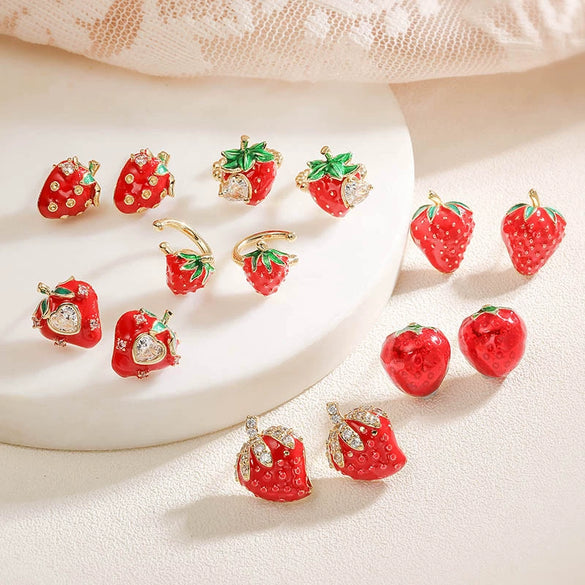 Wholesale Sweet Fruit Style Copper Ear Jewelry With Zirconia Design