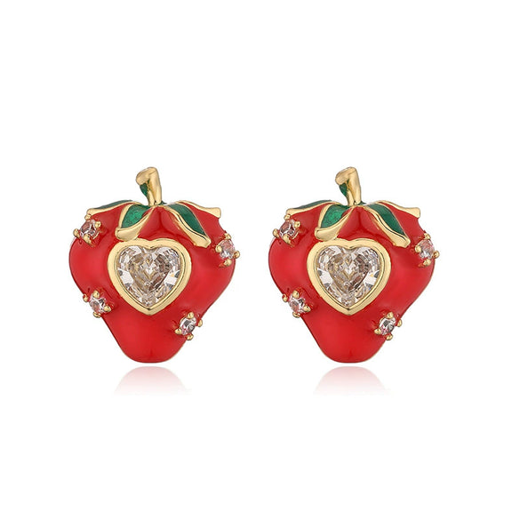 Wholesale Sweet Fruit Style Copper Ear Jewelry With Zirconia Design