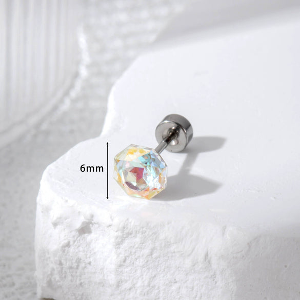 Wholesale Sweet Geometric Crystal Titanium Steel Octagon Earrings