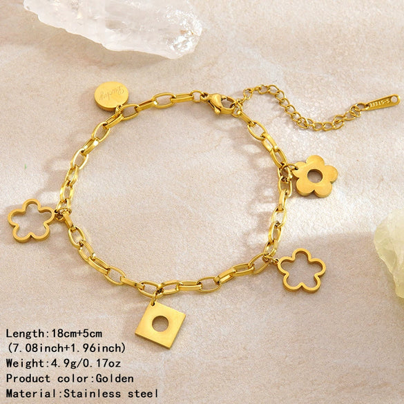 Wholesale Sweet Geometric Flower Stainless Steel Electroplated Bracelet For Women