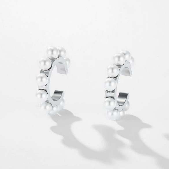 Wholesale Sweet Geometric Imitation Pearl Electroplated Stainless Steel Ear Clip Earrings For Women