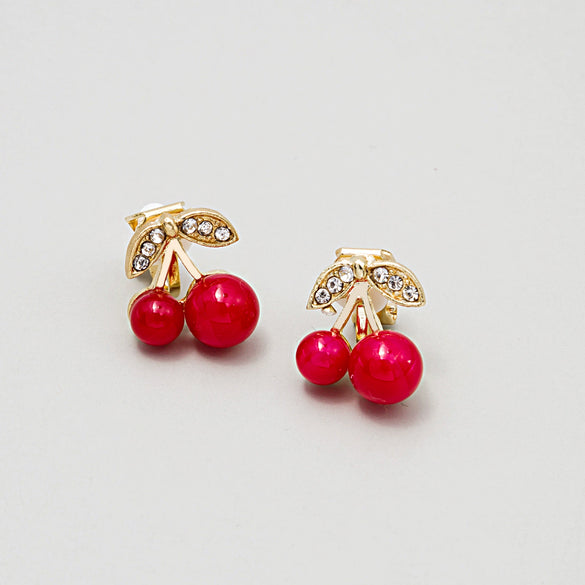 Wholesale Sweet Geometric Red Cherry Diamondencrusted Alloy Electroplated Earrings For Women