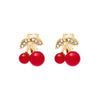 Wholesale Sweet Geometric Red Cherry Diamondencrusted Alloy Electroplated Earrings For Women
