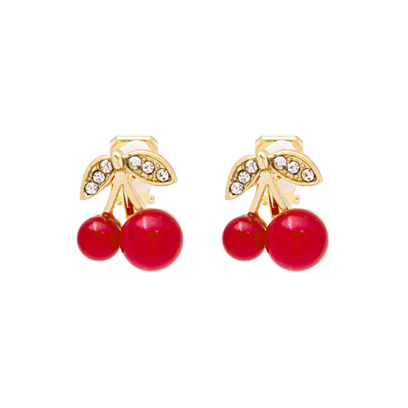 Wholesale Sweet Geometric Red Cherry Diamondencrusted Alloy Electroplated Earrings For Women