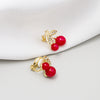 Wholesale Sweet Geometric Red Cherry Diamondencrusted Alloy Electroplated Earrings For Women