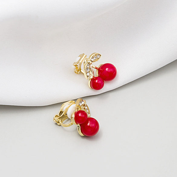 Wholesale Sweet Geometric Red Cherry Diamondencrusted Alloy Electroplated Earrings For Women
