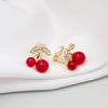Wholesale Sweet Geometric Red Cherry Diamondencrusted Alloy Electroplated Earrings For Women