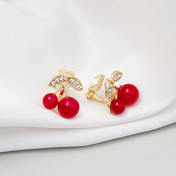 Wholesale Sweet Geometric Red Cherry Diamondencrusted Alloy Electroplated Earrings For Women