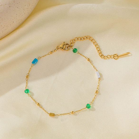 Wholesale Sweet Geometric Titanium Steel Goldplated Handmade Beaded Pendant Necklace For Women