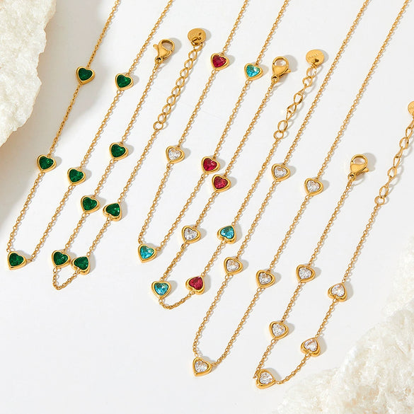 Wholesale Sweet Love Pattern Stainless Steel Jewelry Set With Zircon Inlay And Electroplating Treatment Necklace And Bracelet With O Chain And Love Water Drops Bell Patterns