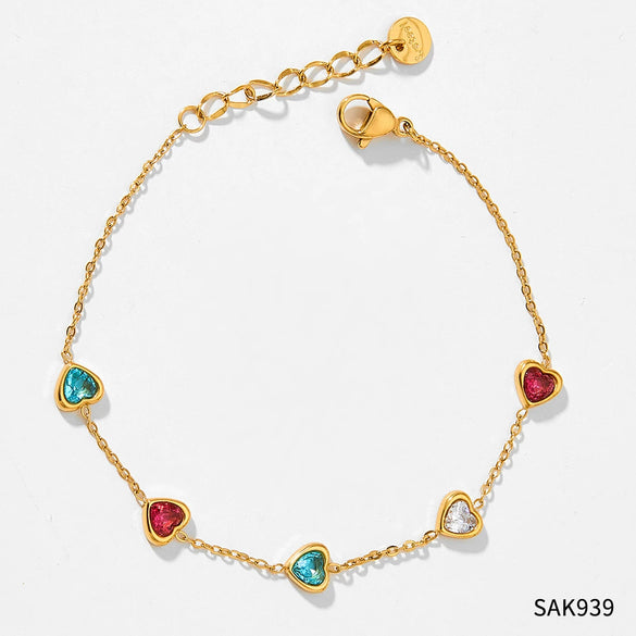 Wholesale Sweet Love Pattern Stainless Steel Jewelry Set With Zircon Inlay And Electroplating Treatment Necklace And Bracelet With O Chain And Love Water Drops Bell Patterns