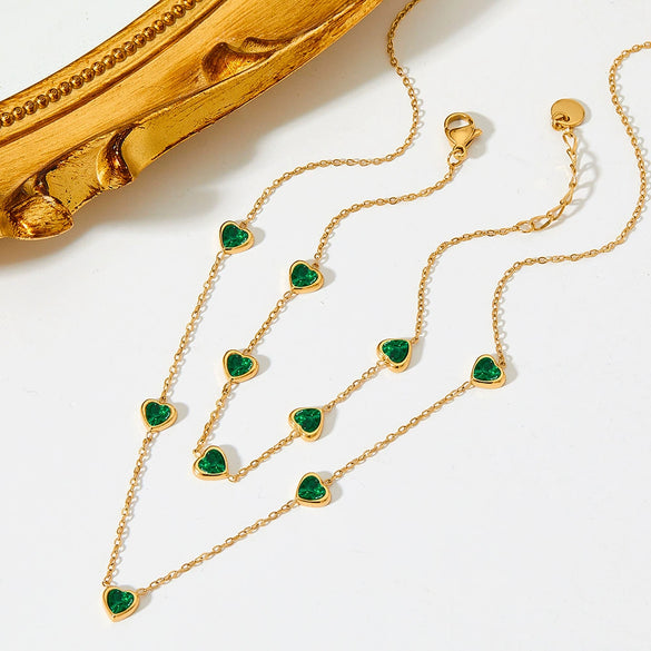 Wholesale Sweet Love Pattern Stainless Steel Jewelry Set With Zircon Inlay And Electroplating Treatment Necklace And Bracelet With O Chain And Love Water Drops Bell Patterns