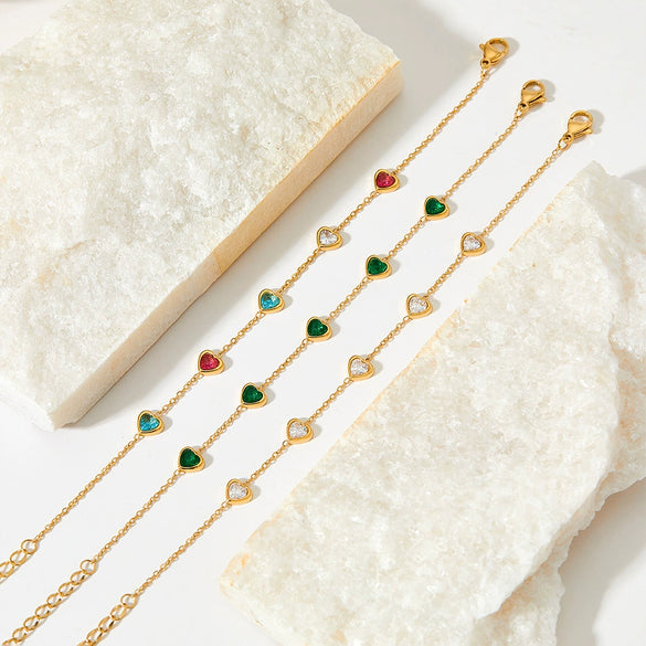 Wholesale Sweet Love Pattern Stainless Steel Jewelry Set With Zircon Inlay And Electroplating Treatment Necklace And Bracelet With O Chain And Love Water Drops Bell Patterns