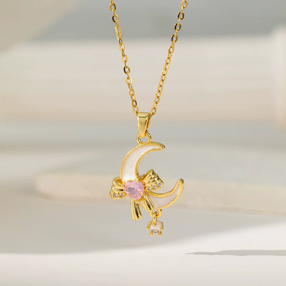 Wholesale Sweet Nature Heart Shape Titanium Steel Copper Electroplated Clavicle Chain Necklace For Women
