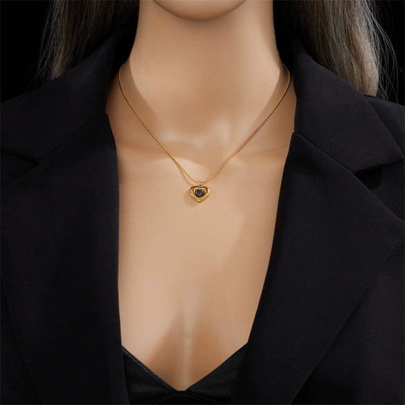 Wholesale Sweet Niche Design Geometric Titanium Steel Love Pendant Earrings And Clavicle Chain With Electroplating