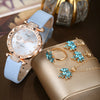 Wholesale Sweet Round Dial Belt Watch And Maple Leaf Jewelry Set For Female Alloy Case Imitation Leather Strap Stainless Steel Buckle Ordinary Glass Mirror