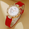 Wholesale Sweet Round Dial Belt Watch And Maple Leaf Jewelry Set For Female Alloy Case Imitation Leather Strap Stainless Steel Buckle Ordinary Glass Mirror