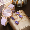 Wholesale Sweet Round Dial Belt Watch And Maple Leaf Jewelry Set For Female Alloy Case Imitation Leather Strap Stainless Steel Buckle Ordinary Glass Mirror