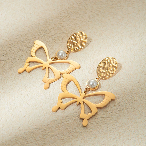 Wholesale Sweet Stainless Steel Gold Plated Butterfly Fashion Women's Earrings