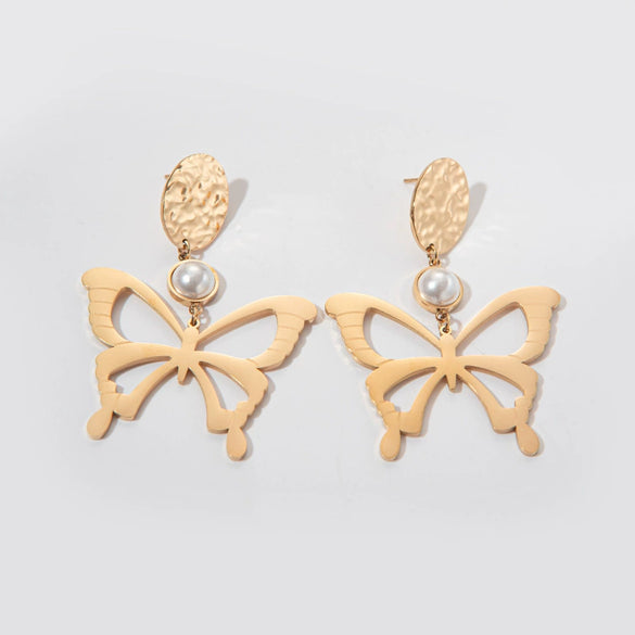 Wholesale Sweet Stainless Steel Gold Plated Butterfly Fashion Women's Earrings