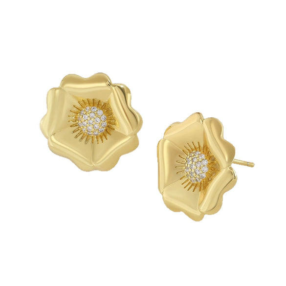 Wholesale Sweet Style Flower Shape Copper Goldplated Earrings For Women
