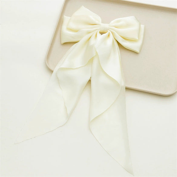 Wholesale Sweet Style Handmade Cloth Hair Accessories Spring Clip Hairpin With Satin Fabric Bow Ribbon For Women