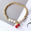 Wholesale Sweet Style Handmade Gold Plated Pearl Bead Heart And Fruit Shaped Women's Jewelry Bracelet Accessories