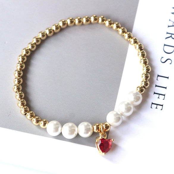 Wholesale Sweet Style Handmade Gold Plated Pearl Bead Heart And Fruit Shaped Women's Jewelry Bracelet Accessories