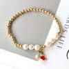 Wholesale Sweet Style Handmade Gold Plated Pearl Bead Heart And Fruit Shaped Women's Jewelry Bracelet Accessories