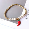 Wholesale Sweet Style Handmade Gold Plated Pearl Bead Heart And Fruit Shaped Women's Jewelry Bracelet Accessories