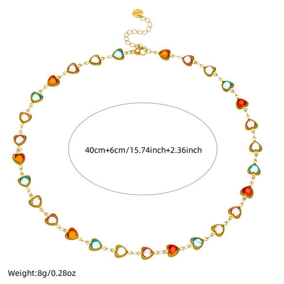 Wholesale Sweet Style Heart Shape Rhinestone Stainless Steel Electroplated Necklace
