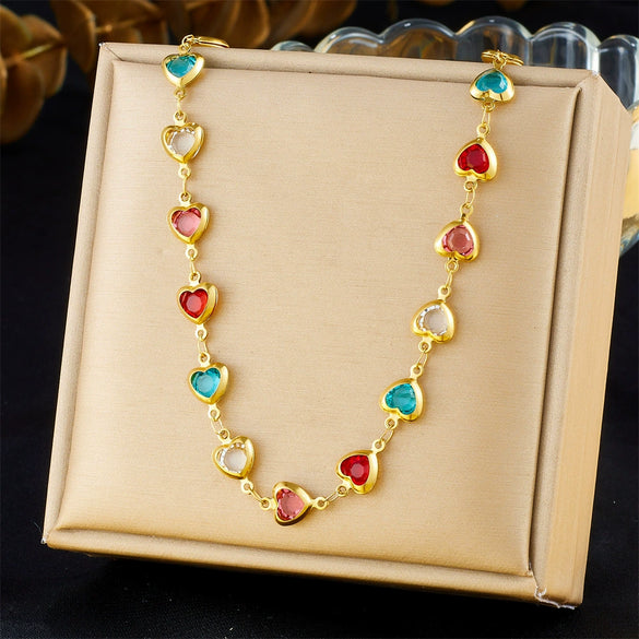 Wholesale Sweet Style Heart Shape Rhinestone Stainless Steel Electroplated Necklace